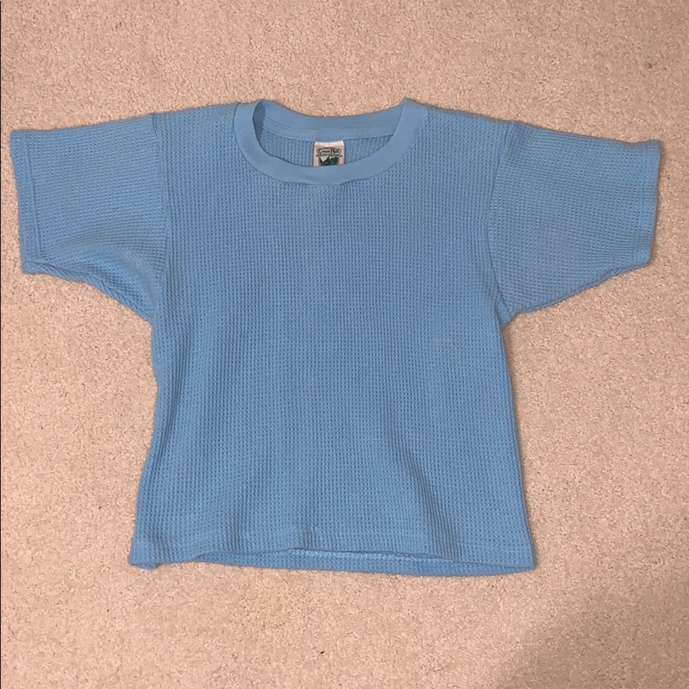 Light Blue Waffle Knit Short Sleeve Crop Top